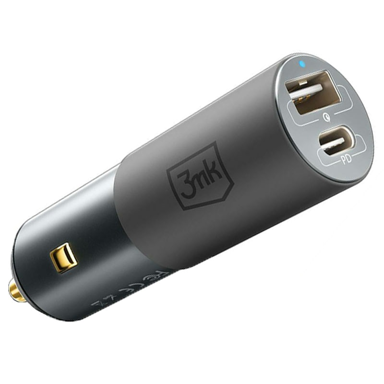 3MK Auto punjač Hyper Dual Charger, USB-A i USB-C PD 100 W, sivi