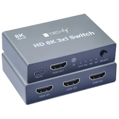 TECHLY HDMI Prekidač 3x1, 8K 60Hz, HDMI 2.1, s daljinskim upravljačem