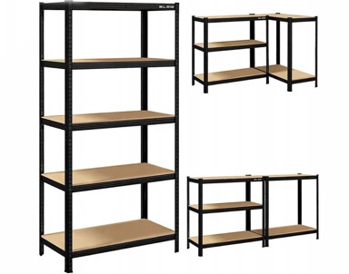 BLOW RACK Metalni regal s 5 polica, MDF ploče, 180 x 90 x 40 cm, crni