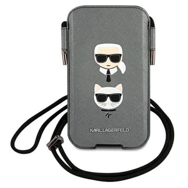 KARL LAGERFELD Torbica Saffiano Ikonik, za mobitel 6.1, siva