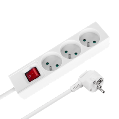 REBEL Produžni kabel, 3 utičnice, prekidač, 5 m, bijeli