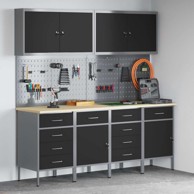 Set radnih kabineta i ploča s kukama 10 kom MDF i metal, crna