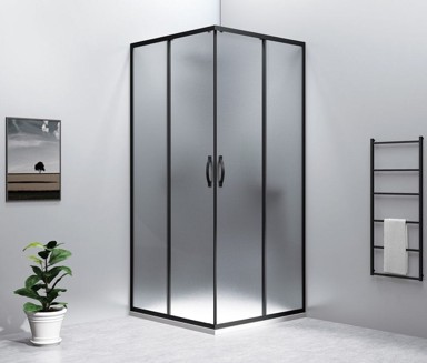 GELCO Tuš kabina SIGMA SIMPLY BLACK, kutna, 1000 x 1000 mm, klizna vrata, Brick staklo, crna mat