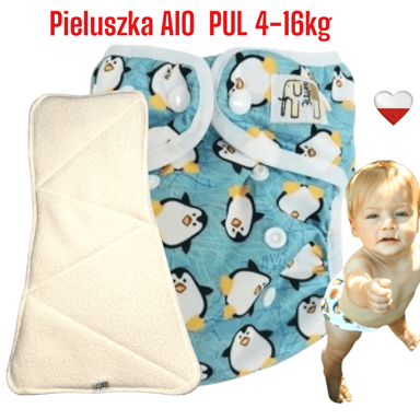 Pelena za višekratnu upotrebu AIO PUL s motivom pingvina
