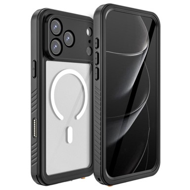 IP68 vodootporna futrola za Apple iPhone 17 Pro Max, crvena paprika, za MagSafe, prozirna s crnim okvirom