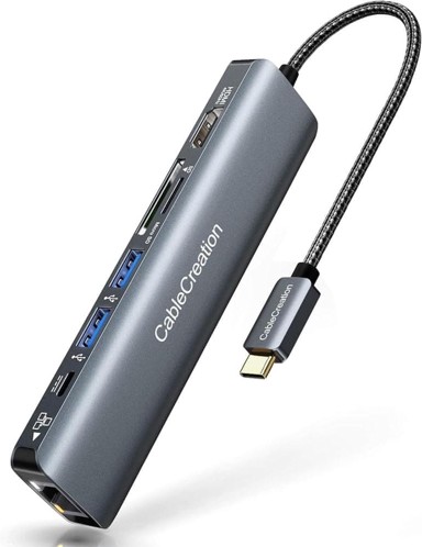 CableCreation usb-c hub, 7-u-1 multiport adapter, HDMI 4K 60Hz, ethernet 1Gbps, 100W PD
