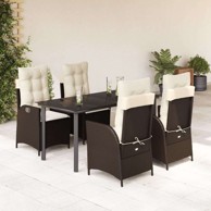 5-dijelni vrtni blagovaonski set s jastucima, poli-ratan, 160 x 80 x 74 cm, bez naslona za noge, smeđi