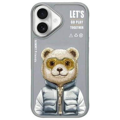Nimmy Cool&Cute 2.0 Bear maskica za iPhone 16, siva