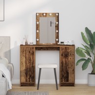 Toaletni stol s LED svjetlima Staro drvo 102x33x135 cm