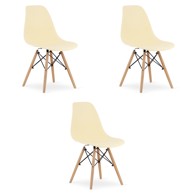 Set od 3 stolice, Osaka, krem tkanina prirodne noge