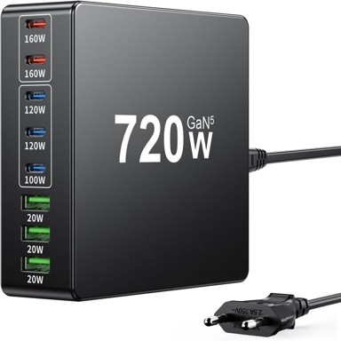 USB-C punjač, 720 W, 8 portova, 5 x USB-C i 3 x USB-A