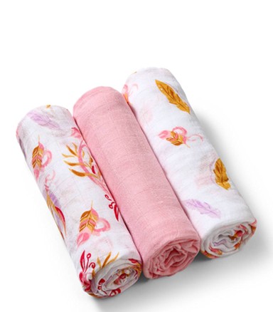 BABYONO Bambus tetra pelene Boho lišće, roza