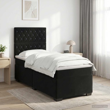 Boxspring krevet s madracem 90 x 200 cm od baršuna, crni