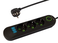 BLOW Produžni kabel PS-330, 3 utičnice, 3 x USB, 3 m, crni