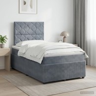 Boxspring krevet s madracem 120 x 190 cm baršun dizajn s rombovima, tamnosivi