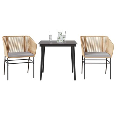 Vrtna garnitura, 3-dijelni set s jastucima poliratan i staklo, smeđa