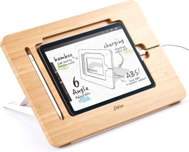 ELETIUO Drveni stalak za tablet, utor za olovku i punjenje