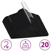 Set vješalica, 20-dijelni, protuklizni, baršunasti, crni