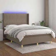 Box Spring krevet s madracem, smeđesivi, 140x190 cm, okomite pruge