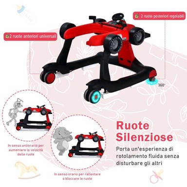 COSTWAY Hodalica za bebe, 4u1, podesiva visina, sklopiva, crvena