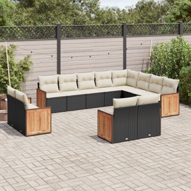 12-dijelni set vrtnih sofa od poliratana s jastucima crni