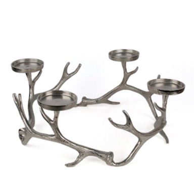 Svijećnjak u obliku adventskog vijenca, metalni, 51 x 51 x 19 cm, srebrni