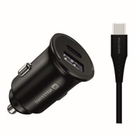 SWISSTEN Punjač za auto SUPER FAST 25W, crni + kabel za punjenje USB-C - USB-C
