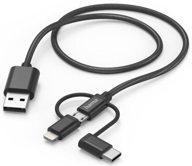 HAMA Adapter 3 u 1 USB-A na Micro USB / USB-C / Lightning, 1.5 m, crni