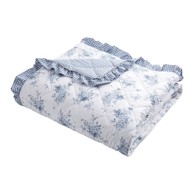 CATHERINE LANSFIELD Bijeli/plavi prošiven prekrivač 220x230 cm Lucie Floral Frill 