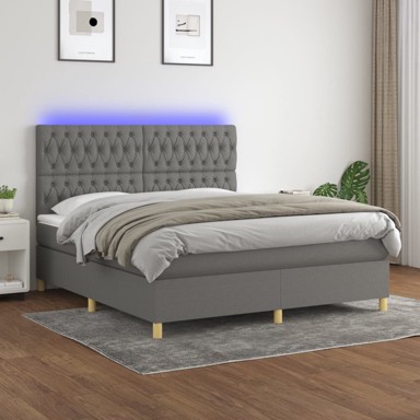 Krevet box spring s madracem LED tamnosivi 160x200 cm tkanina