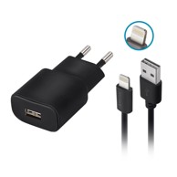 FOREVER Zidni punjač TC-01, 1x USB 2 A, Lightning kabel, crni