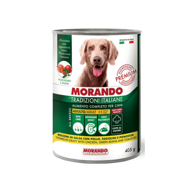 MORANDO Hrana za pse Tradizioni Adult komadići u umaku piletina, mahune i rajčica, 405 g konzerva
