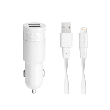 RIVAPOWER auto punjač 2xUSB (jači) + Lightning kabel, bijeli  