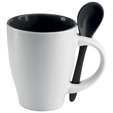 MIDOCEANBRANDS Šalica sa žličicom 250 ml MO734403, bijelo-crna