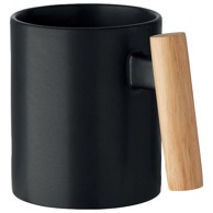 Šalica keramička Crenate sa drvenom drškom, crna