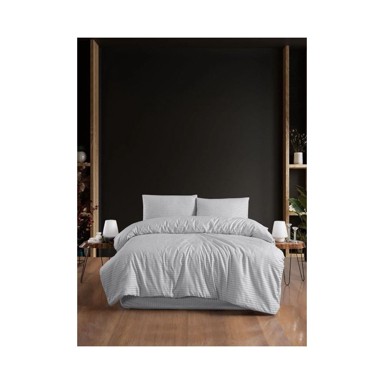 MILA HOME Posteljina 160x220 cm za krevet za jednu osobu s produženom plahtom od pamučnog materijala sivo-antracit