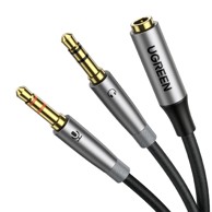 UGREEN AUX razdjelni kabel 3,5 mm ženski – 2x 3,5 mm muški, 20 cm, crni