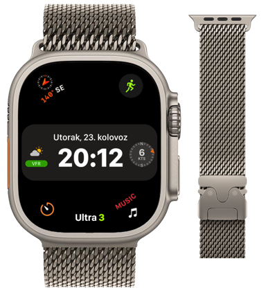 APPLE Pametni sat Watch Ultra 3, GPS + Cellular, 49 mm, Natural Titanium Milanese Loop, prirodni