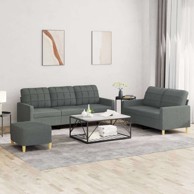 Set sofa 3-dijelni s jastučićima i tabureom, tamno siva