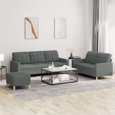 Set sofa 3-dijelni s jastučićima i tabureom, tamno siva