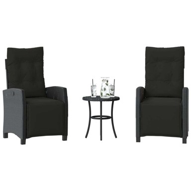 3-dijelni bistro set od poliratana s jastucima, crna