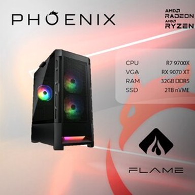 PHOENIX Stolno računalo FLAME X-507 / AMD Ryzen 7 9700X, 32GB, 2TB SSD, Radeon RX 9070 XT, bez OS
