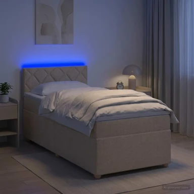 Boxspring krevet s madracem 90 x 200 cm od tkanine, dizajn s rombovima, krem