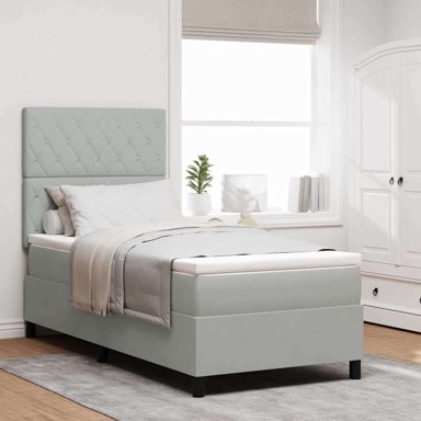 Box Spring krevet s madracem i LED svjetlom, baršun, 90x200 cm, svijetlosiva