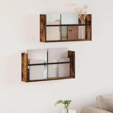 Polica za časopise, zidne 2 pcs 60 x 12 x 30 cm, dimljeni hrast
