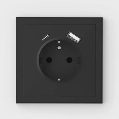 COMMEL 043-619 adria - schuko utičnica s usb a+c, s vijčanim stezaljkama, crna, 16 a, 2