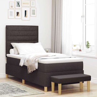 Box spring krevet 90 x 190 cm tkanina, uzorak linija, tamnosmeđi