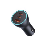BASEUS Auto Punjač Triple 2X USB-C/USB-A QC 65W, tamno sivi