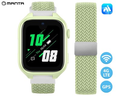 MANTA Dječji pametni sat Stelio Junior Pro AI, 4G, GPS + WiFi + LBS, SOS tipka, zelena (Pistacchio Green)