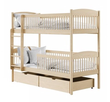 Drveni dječji krevet na kat Luna s ladicom, 180 x 80 cm, svijetlo drvo